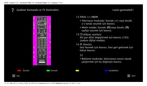 Sony KDL-46W5820 - KDL-46W5820 Istruzioni per l'uso Turco