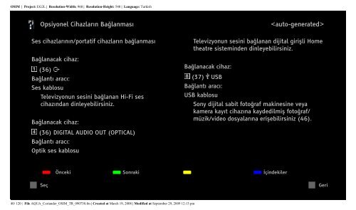 Sony KDL-46W5820 - KDL-46W5820 Istruzioni per l'uso Turco