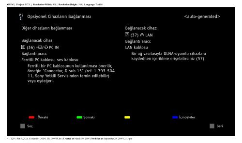 Sony KDL-46W5820 - KDL-46W5820 Istruzioni per l'uso Turco