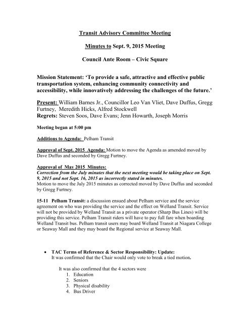 Transit Advisory Committee Meeting Minutes ... - City of Welland