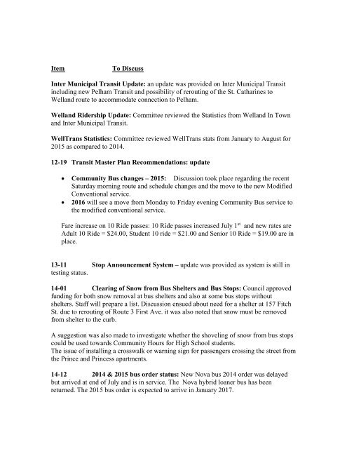 Transit Advisory Committee Meeting Minutes ... - City of Welland