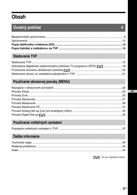 Sony KDL-46W2000 - KDL-46W2000 Istruzioni per l'uso Slovacco