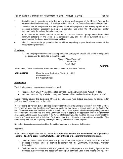 MINUTES OF HEARING OF THE CITY OF WELLAND COMMITTEE ...