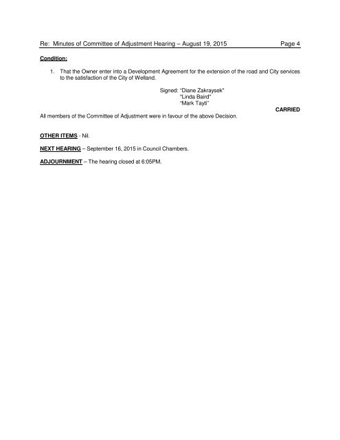 MINUTES OF HEARING OF THE CITY OF WELLAND COMMITTEE ...