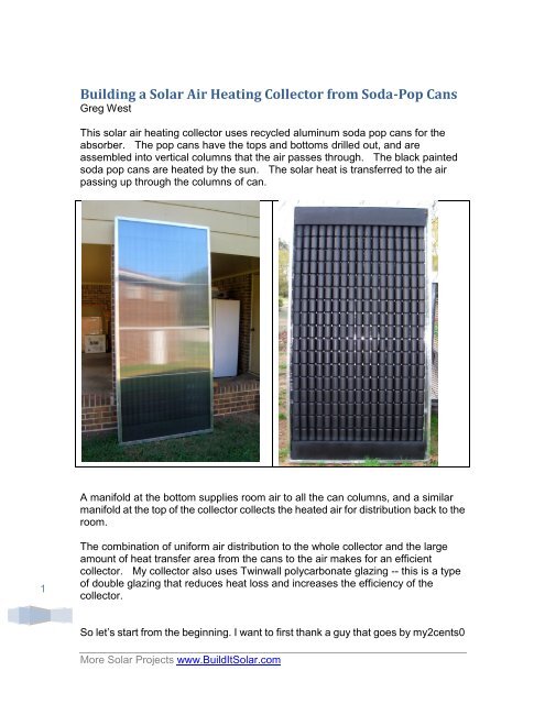 Building a Solar Air Heating Collector from Soda-Pop Cans