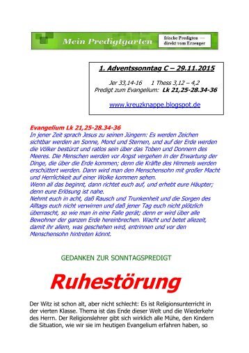 PREDIGT  --  1. Advent Lesejahr C  --  29.11.2015