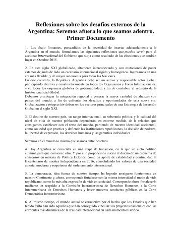 Argentina Seremos afuera lo que seamos adentro Primer Documento