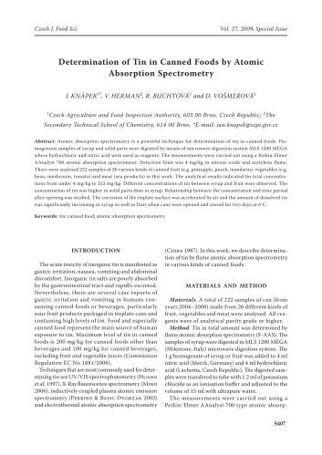 Determination of Tin in Canned Foods by Atomic Absorption ...