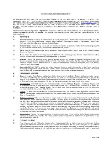 Page 1 Tableau Software Professional Services Agreement last ...
