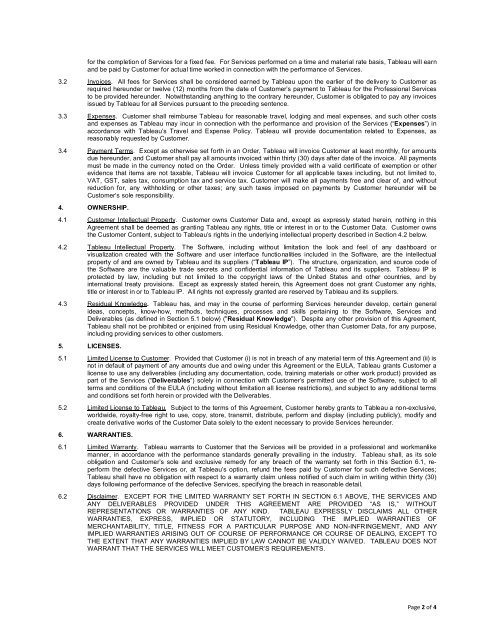 Page 1 Tableau Software Professional Services Agreement last ...