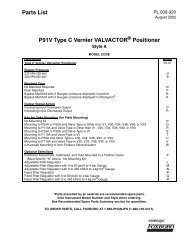 Parts List P91V Type C Vernier VALVACTOR Positioner - Invensys