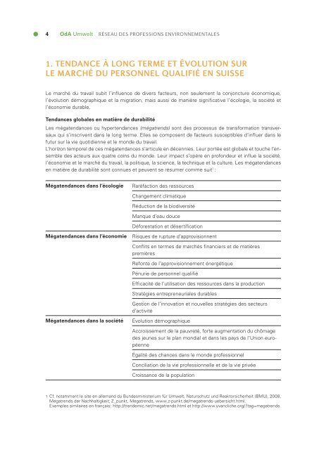 Rapport 2014 sur le personnel qualifie dans les professions de lenvironnement