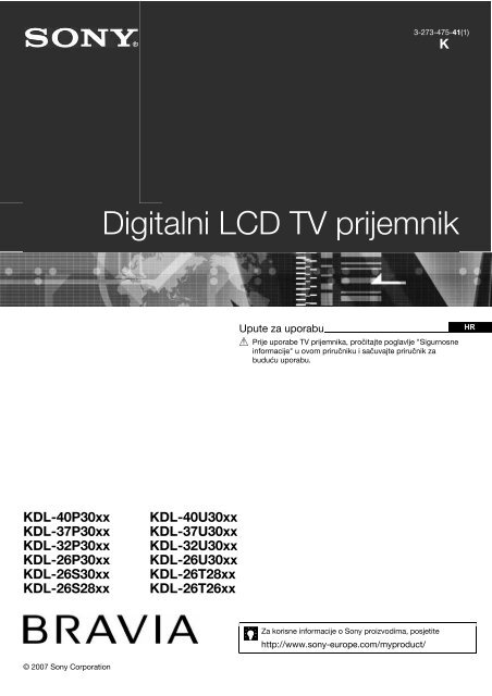 Sony KDL-40U3020 - KDL-40U3020 Istruzioni per l'uso Croato