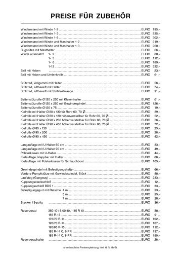 PREISE FÜR ZUBEHÖR - HEKU Fahrzeugbau