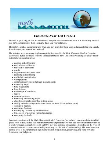 Math Mammoth EndofYear Test, Grade 6, Answer Key