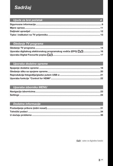 Sony KDL-32P5500 - KDL-32P5500 Istruzioni per l'uso Croato