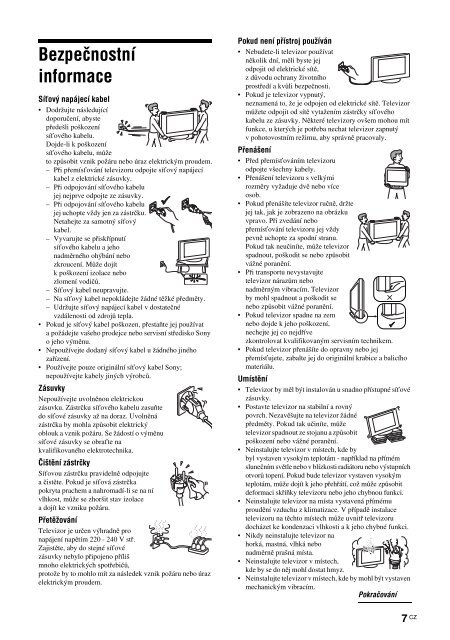 Sony KDL-40P2520 - KDL-40P2520 Istruzioni per l'uso Ceco