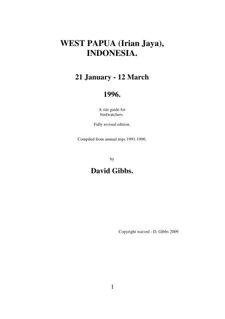 WEST PAPUA (Irian Jaya), INDONESIA. - Burung-Nusantara / Birds ...