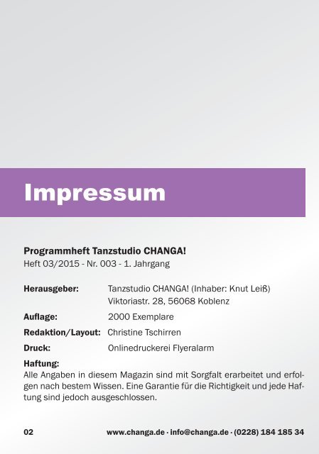 CHANGA! Programmheft - Quartal 3