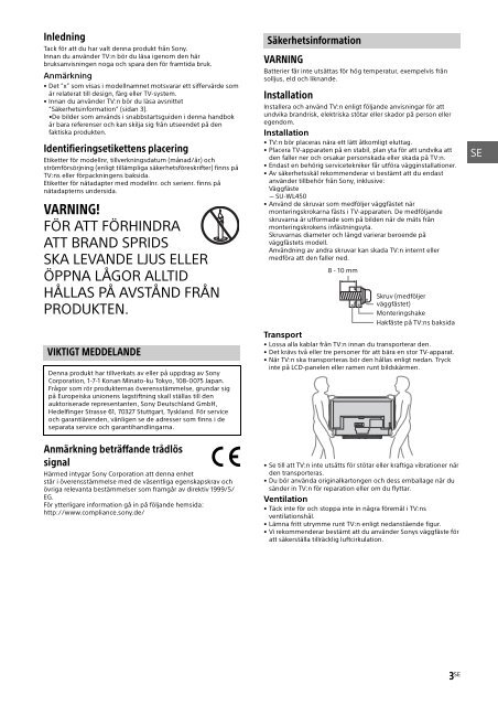 Sony KDL-32R435B - KDL-32R435B Istruzioni per l'uso Svedese