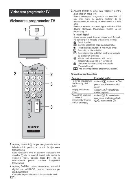 Sony KDL-26S3000 - KDL-26S3000 Istruzioni per l'uso Rumeno