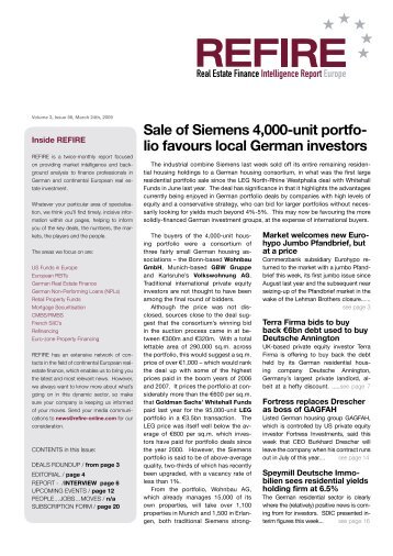 Sale of Siemens 4,000-unit portfo- lio favours local German investors