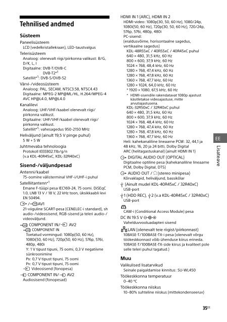 Sony KDL-40R555C - KDL-40R555C Istruzioni per l'uso Estone