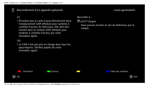 Sony KDL-40Z5800 - KDL-40Z5800 Istruzioni per l'uso Francese