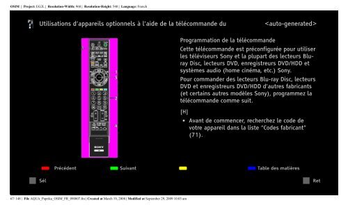 Sony KDL-40Z5800 - KDL-40Z5800 Istruzioni per l'uso Francese