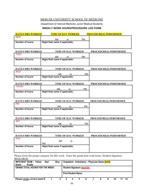 INTERNAL MEDICINE Savannah CLERKSHIP MANUAL