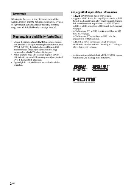 Sony KDL-46V2500 - KDL-46V2500 Istruzioni per l'uso Ungherese