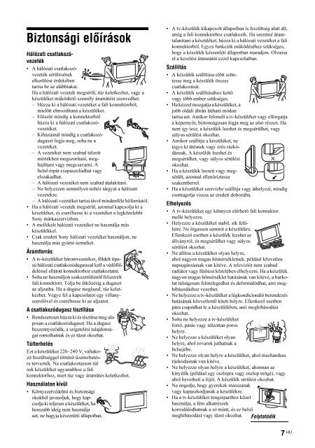 Sony KDL-46V2500 - KDL-46V2500 Istruzioni per l'uso Ungherese