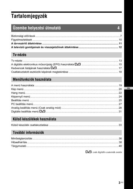 Sony KDL-40V2500 - KDL-40V2500 Istruzioni per l'uso Ungherese