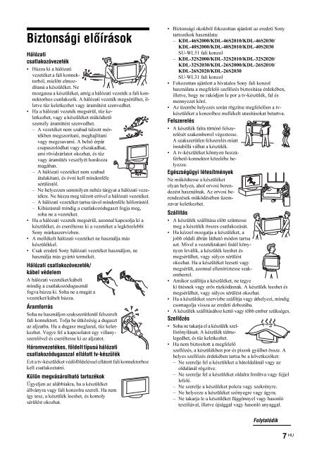 Sony KDL-46S2030 - KDL-46S2030 Istruzioni per l'uso Ungherese