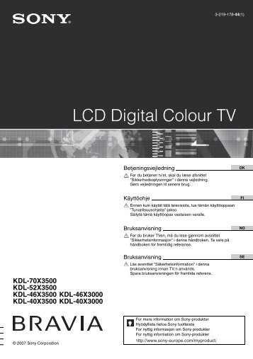 Sony KDL-52X3500 - KDL-52X3500 Istruzioni per l'uso Danese