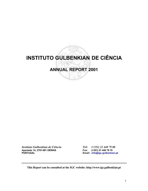Annual report 2001 - Instituto Gulbenkian de Ciência - Fundação ...