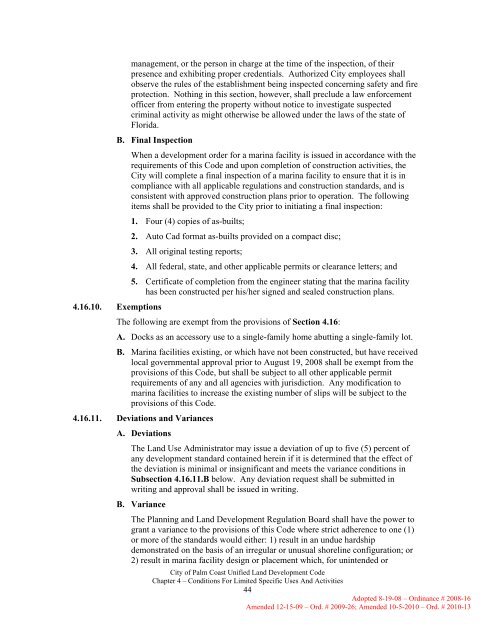 Chapter 4. Conditions for Limited Specific Uses - City of Palm Coast