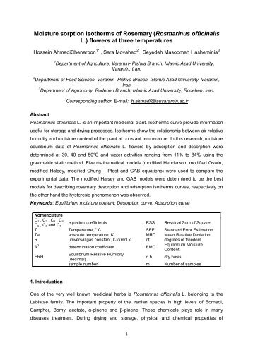 Moisture sorption isotherms of Rosemary (Rosmarinus officinalis L ...