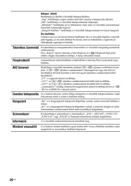 Sony KDL-26S2030 - KDL-26S2030 Istruzioni per l'uso Ungherese