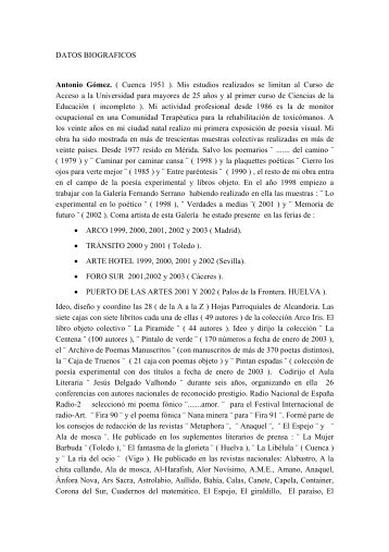 DATOS BIOGRAFICOS Antonio Gómez. ( Cuenca 1951 ). - Art Website