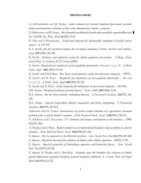 PRINTED PAPERS A. Abbondandolo and J.E. Molina . Index ...