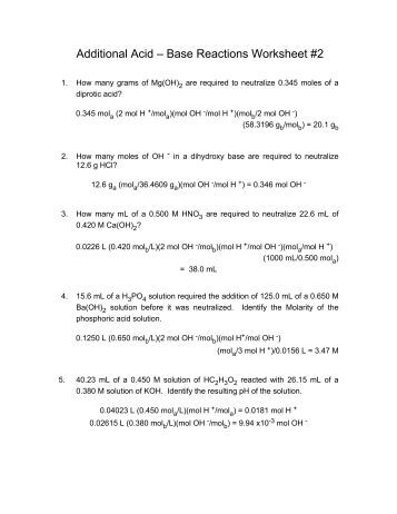 Worksheets Acid Base Reactions Worksheet ph additional acid base reactions worksheet 2