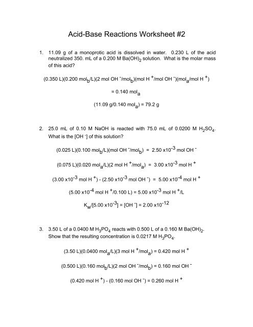 Acid-Base Reactions Worksheet #2