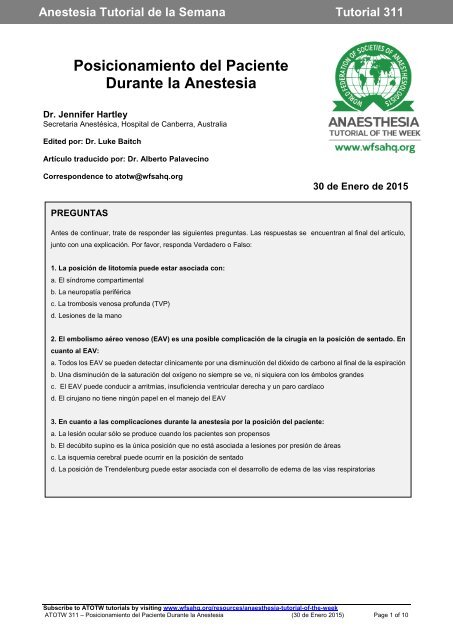 Posición de tratamiento de embolia de aire cerebral