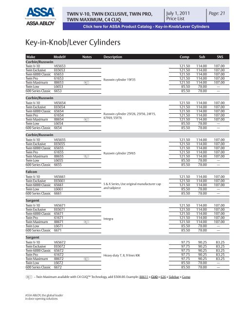 ASSA. 2011 Price List - Mfsales.com