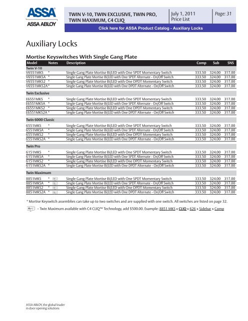 ASSA. 2011 Price List - Mfsales.com