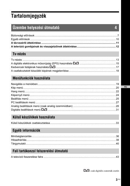 Sony KDL-32V2000 - KDL-32V2000 Istruzioni per l'uso Ungherese