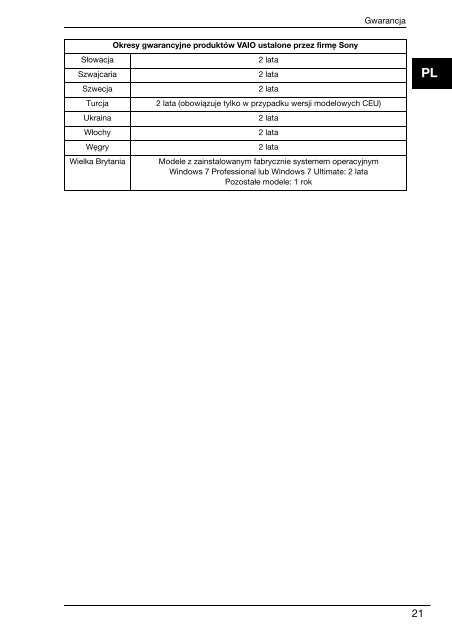 Sony VPCEB2M0E - VPCEB2M0E Documenti garanzia Rumeno