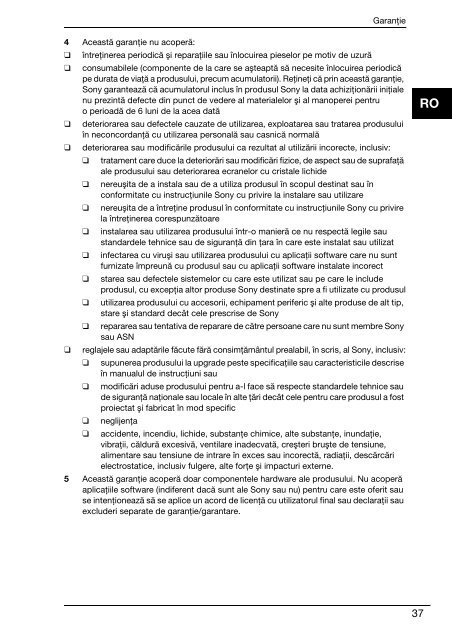 Sony VPCEB2M0E - VPCEB2M0E Documenti garanzia Rumeno