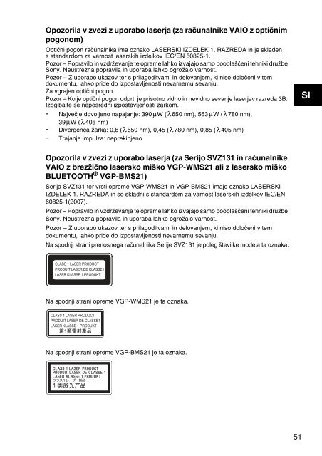 Sony SVS1311Q9E - SVS1311Q9E Documenti garanzia Sloveno